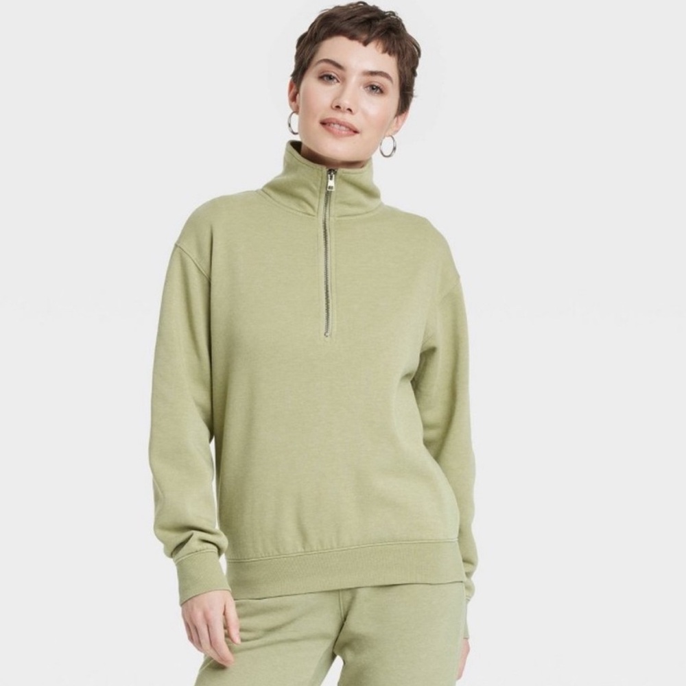 Olive Green Women's Half-Zip Sweater